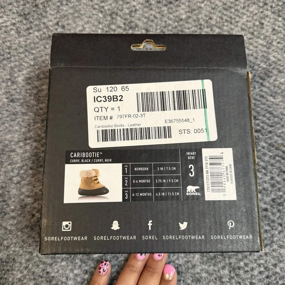 NEW in box Sorel baby girls boots size 3 Caribootie II winter snow 0 - 6 months